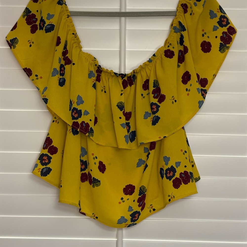 Zara Yellow Ruffled Off-Shoulder Blouse